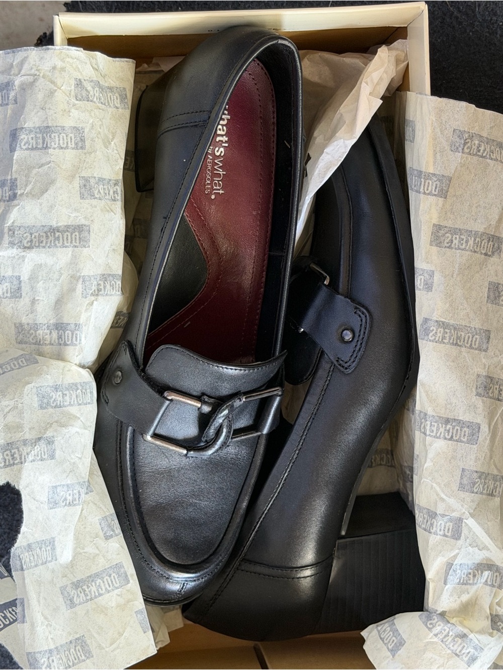 Black Leather Buckle Loafers for Women